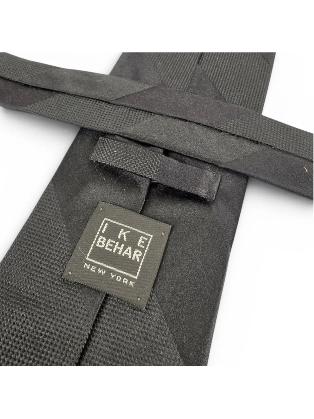 IKE Behar New York Black Striped Silk Tie Textured Designer Necktie